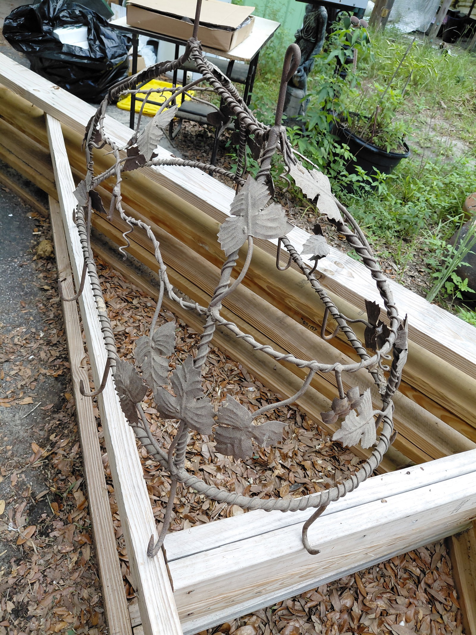 Large Ornate Iron Hanging Pot Holder rack / as seen - 3