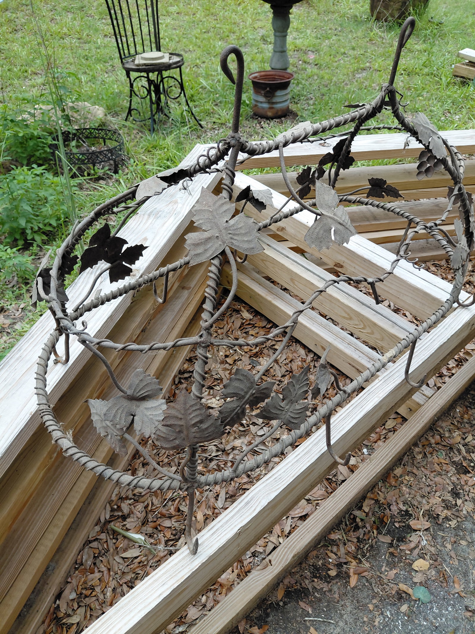Large Ornate Iron Hanging Pot Holder rack / as seen - 4