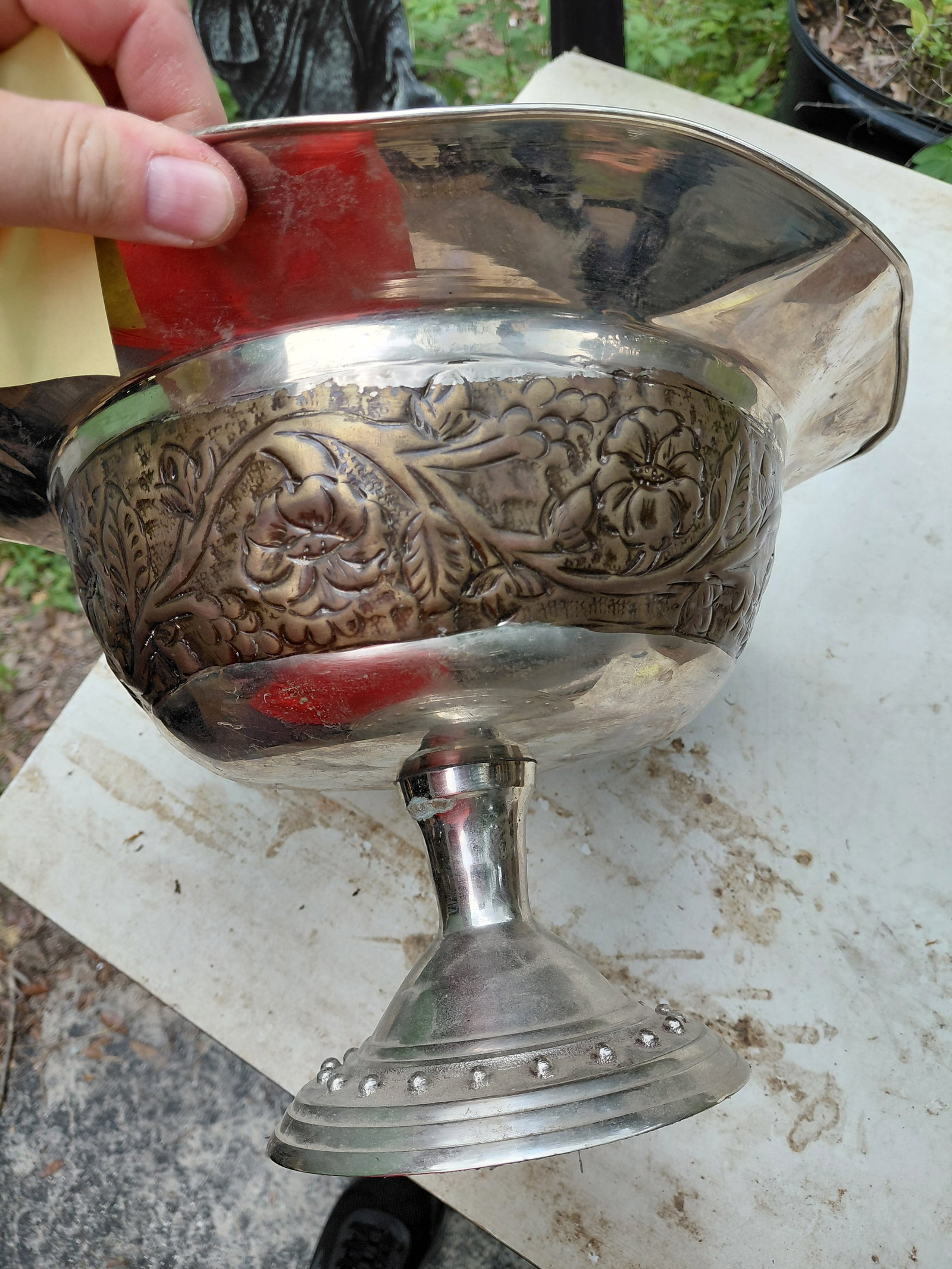 Ornate Metal Fruit Bowl / Used as a Planter Centerpiece so has green foam holder inside as seen - 5