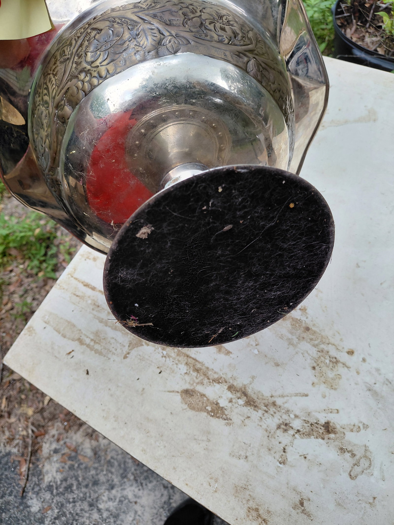 Ornate Metal Fruit Bowl / Used as a Planter Centerpiece so has green foam holder inside as seen - 6