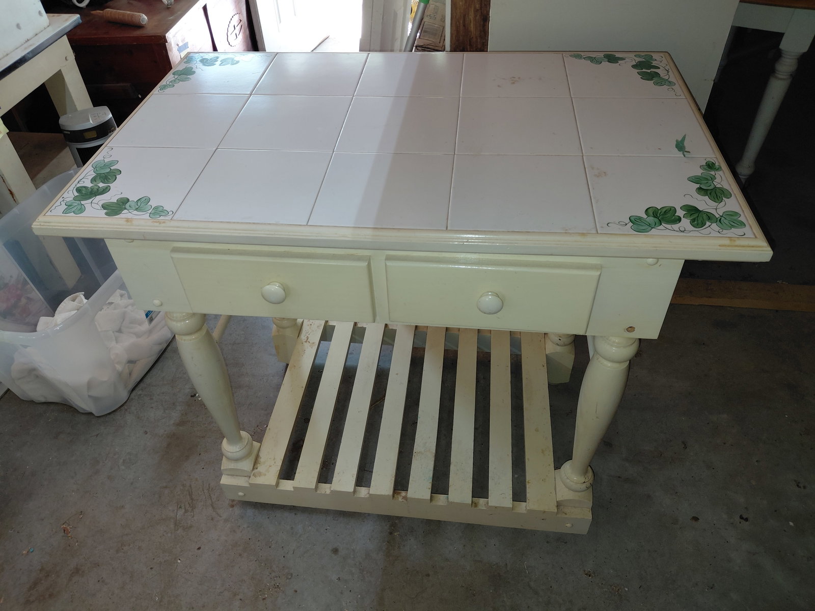 Large Country Farmhouse Tile Topped Kitchen Island - 3