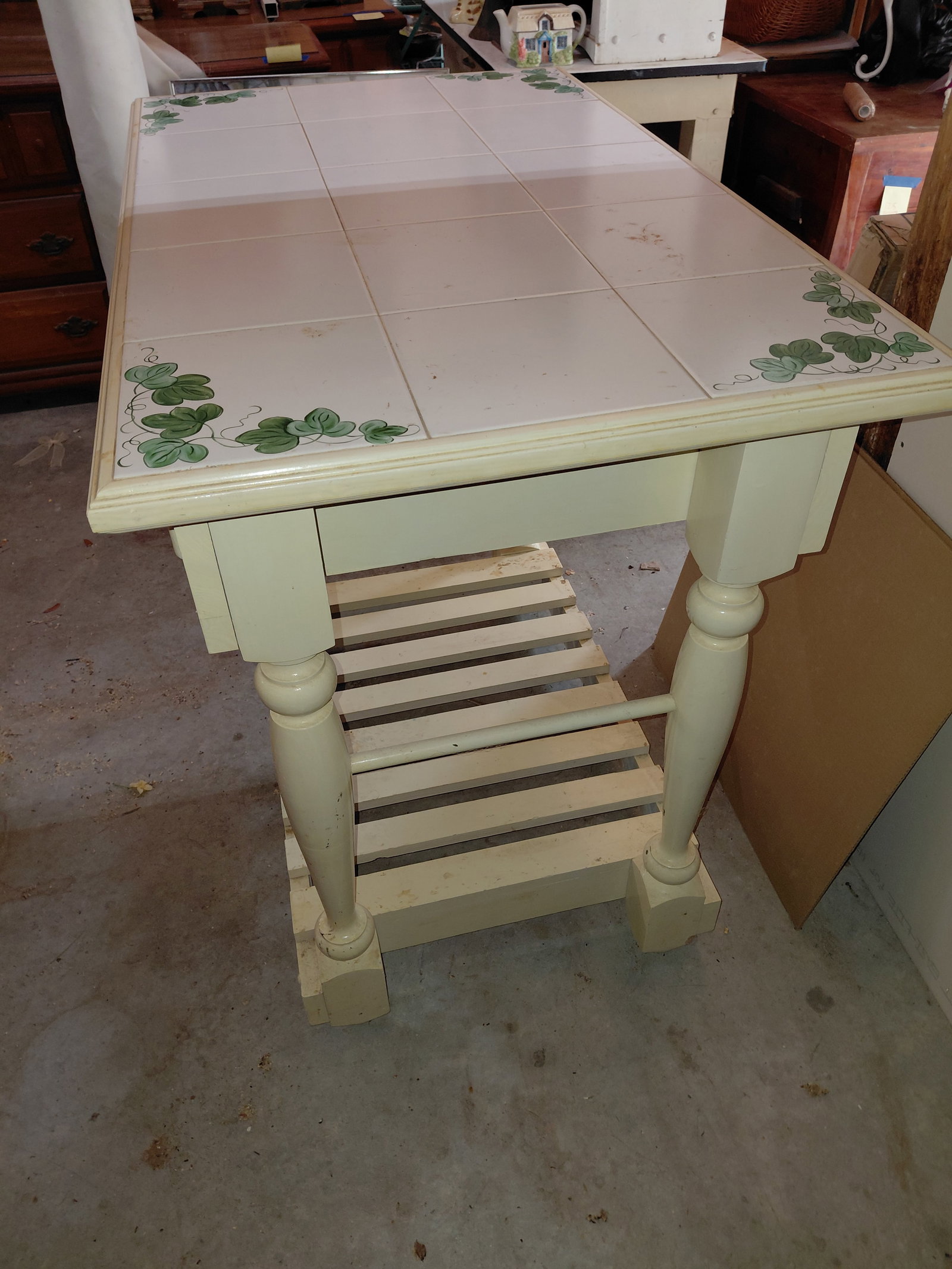 Large Country Farmhouse Tile Topped Kitchen Island - 4