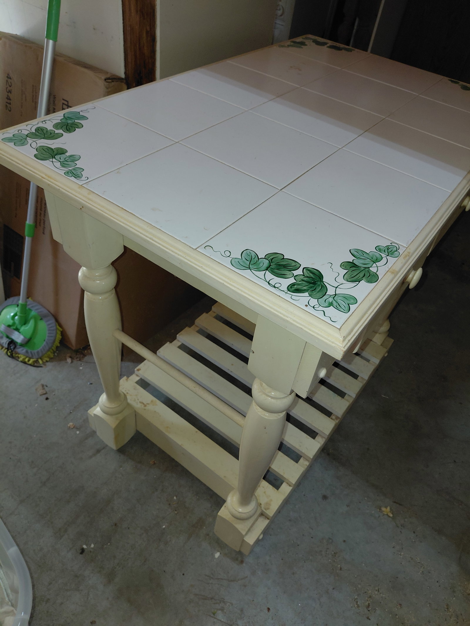 Large Country Farmhouse Tile Topped Kitchen Island - 5