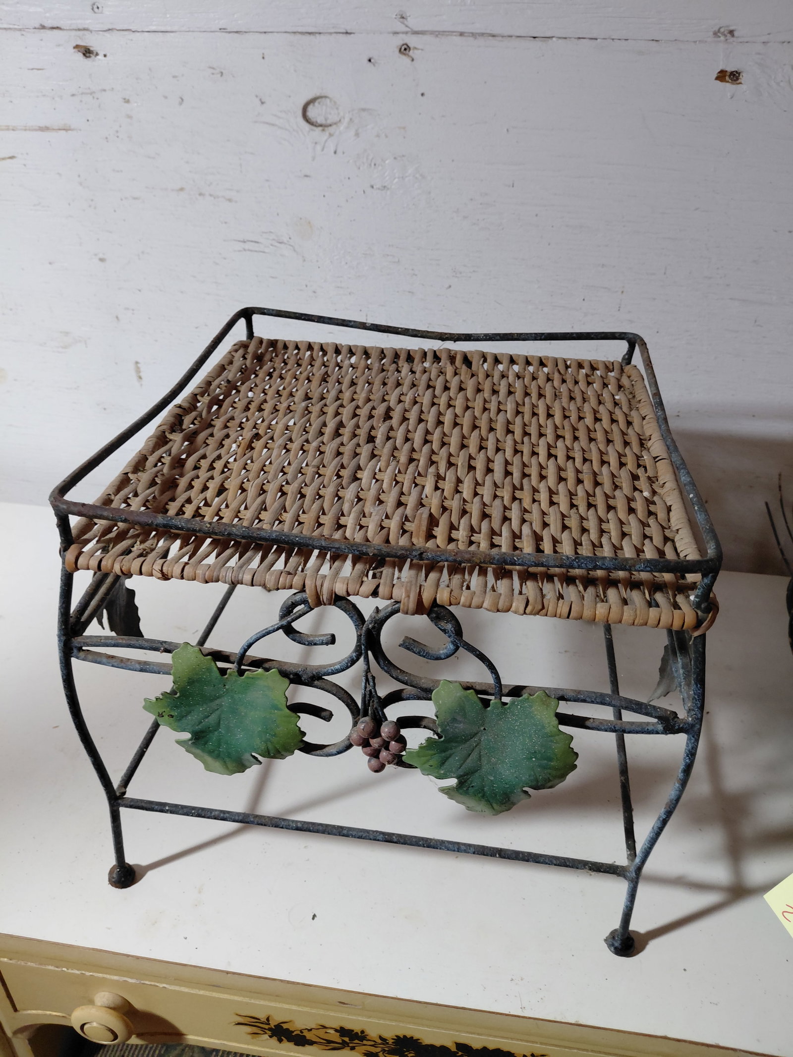 Square Wicker & Iron Plant Stand (1 of 4)