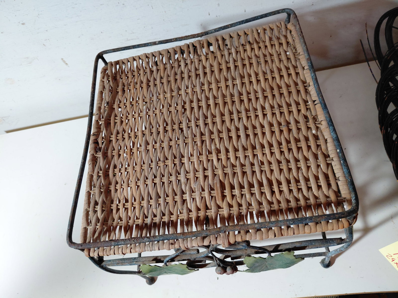 Square Wicker & Iron Plant Stand - 3