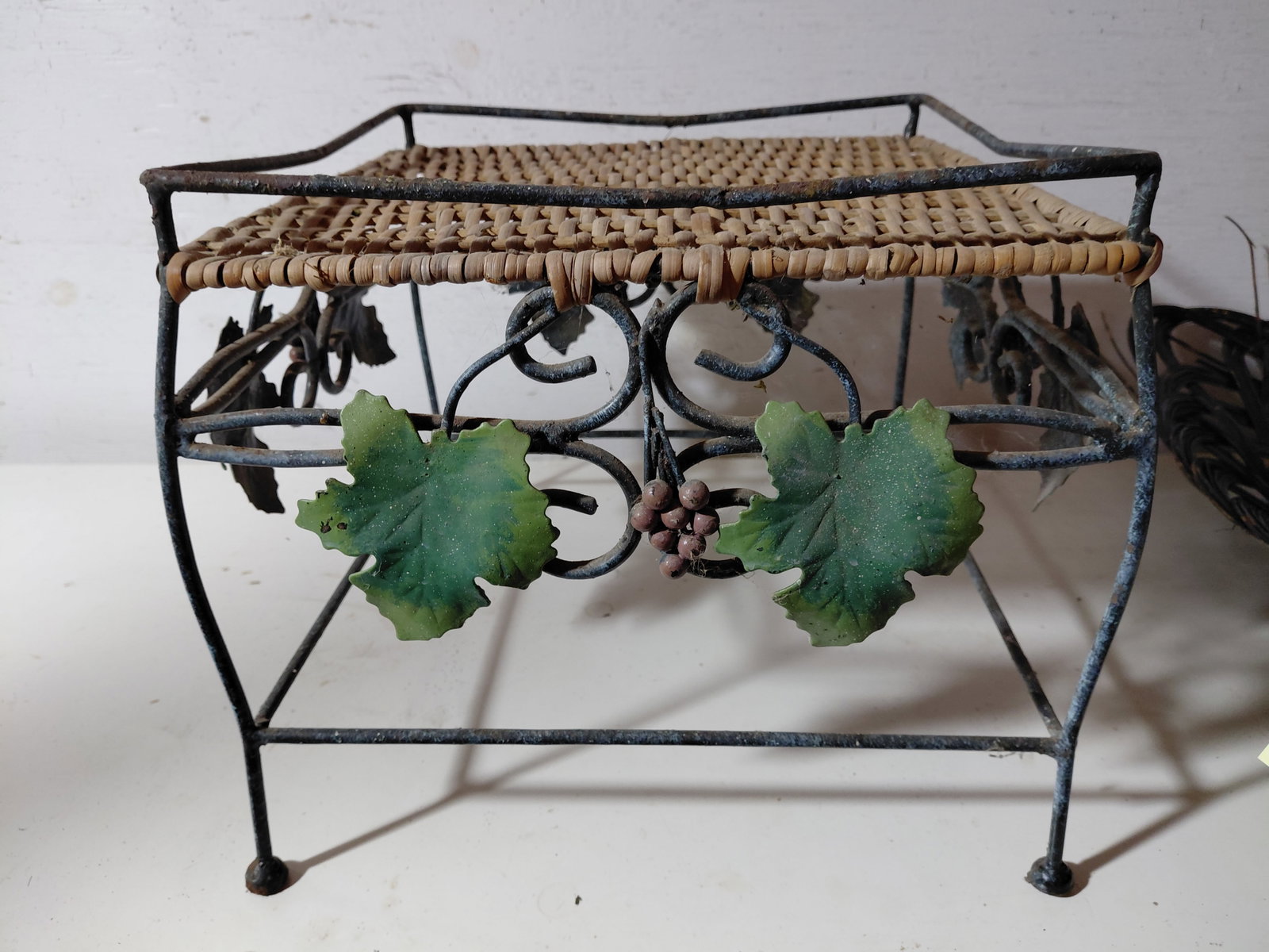 Square Wicker & Iron Plant Stand - 4
