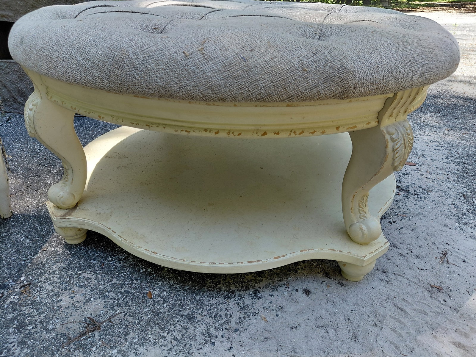 Beautiful Large French Style Tufted Bench/ Fabric needs cleaned as seen - 4