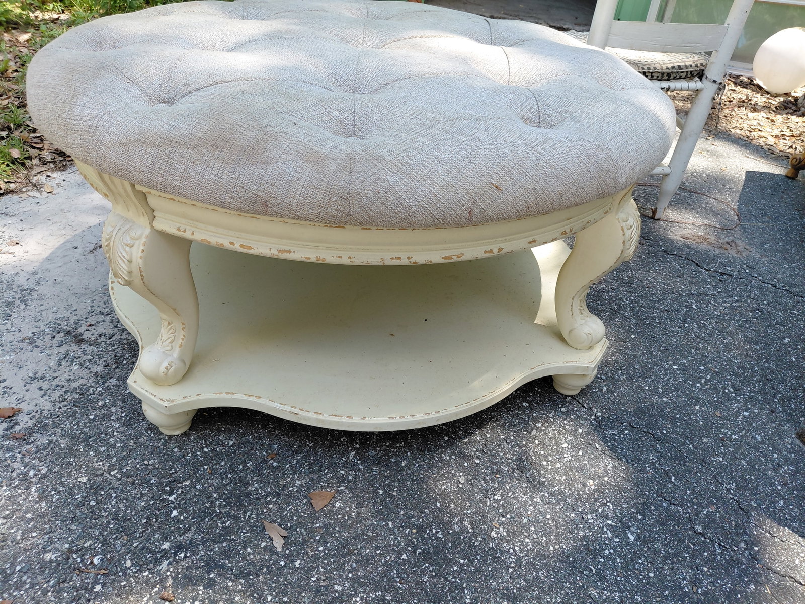Beautiful Large French Style Tufted Bench/ Fabric needs cleaned as seen - 5