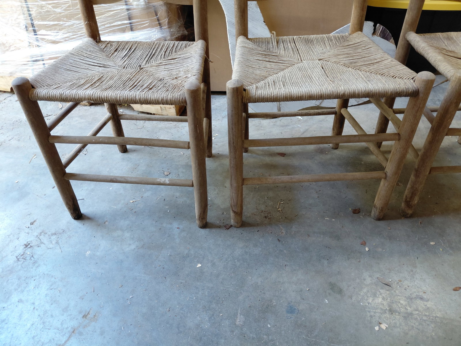 Set of 4 Primitive Ladderback Chairs with woven seats / some wear as seen - 7