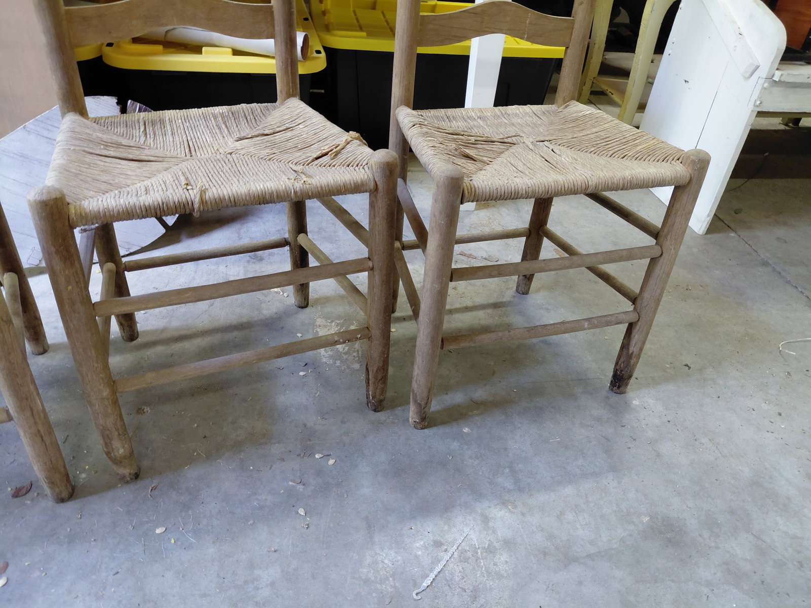 Set of 4 Primitive Ladderback Chairs with woven seats / some wear as seen - 8