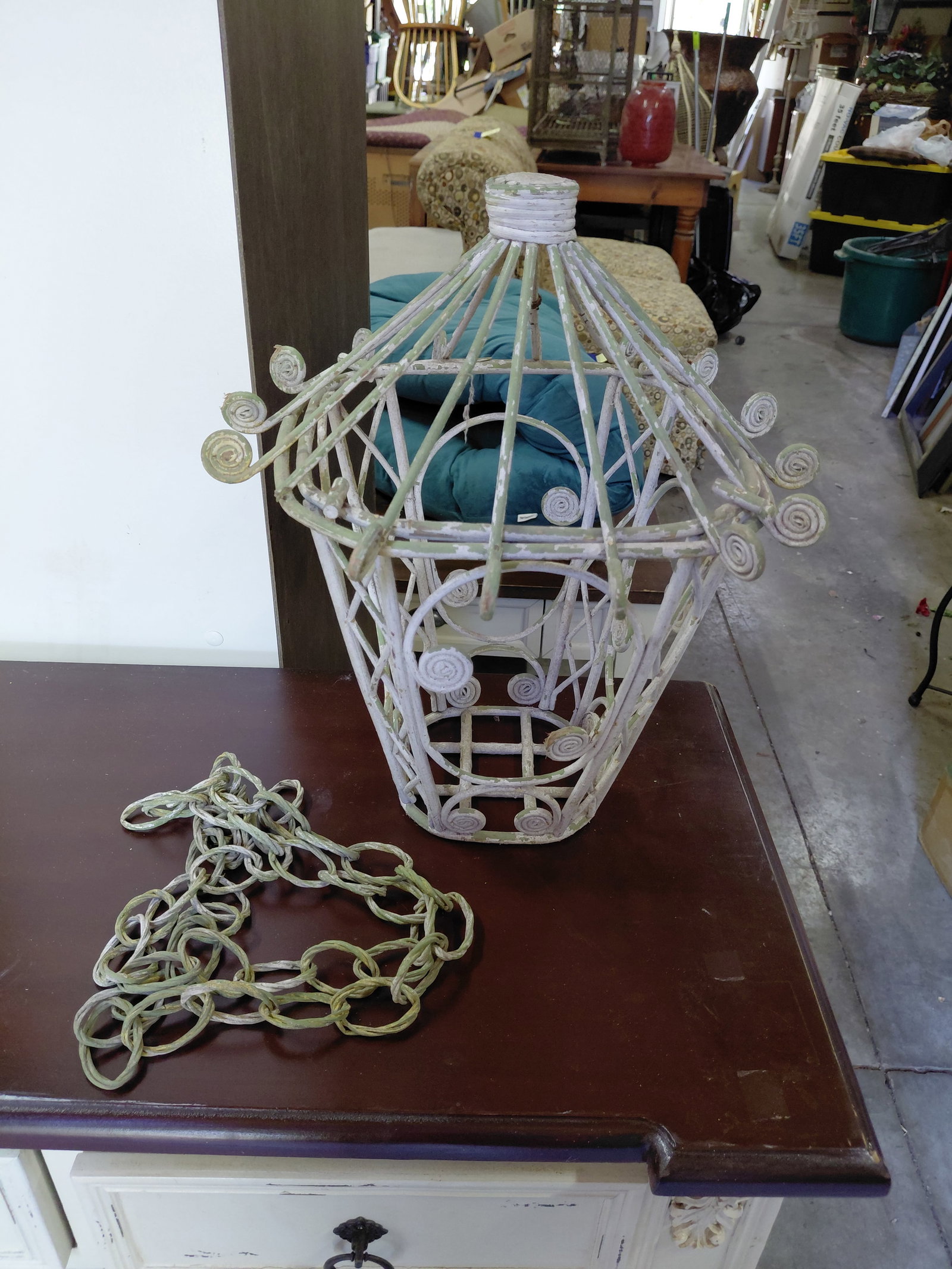 Vintage Wicker Hanging Lantern Basket with Wicker Chain (1 of 5)