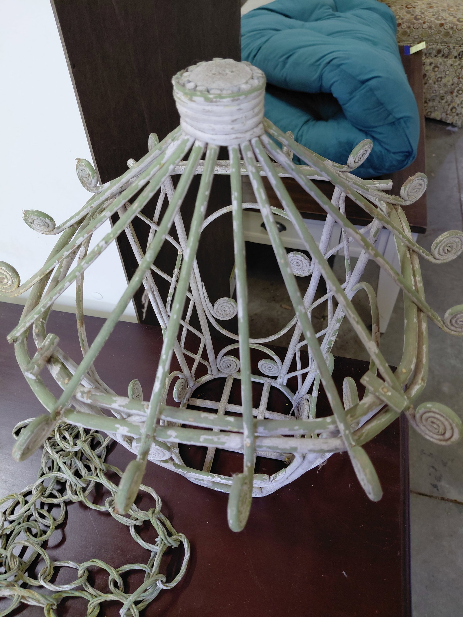 Vintage Wicker Hanging Lantern Basket with Wicker Chain - 3