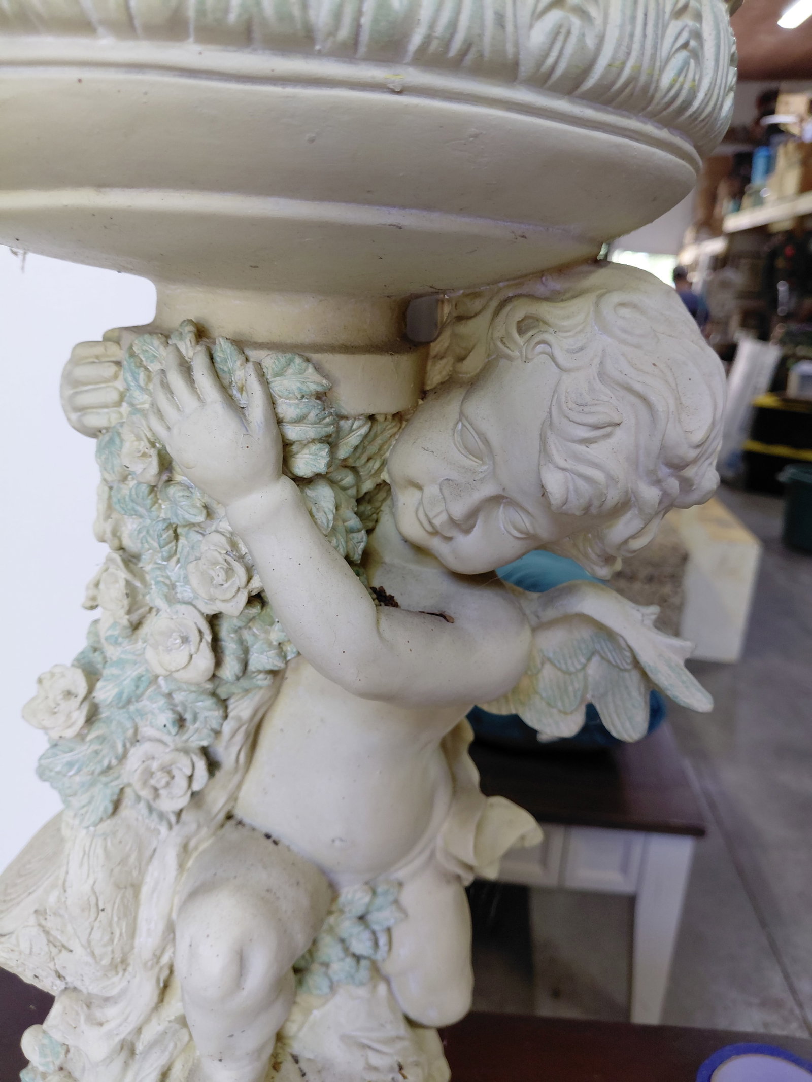 Resin Cherub Pedestal Planter - 4