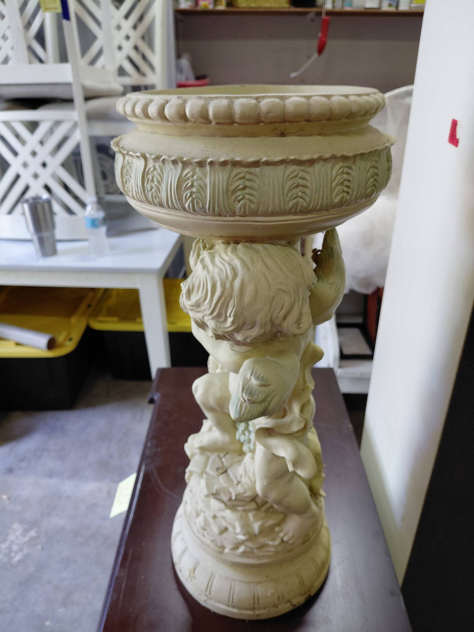 Resin Cherub Pedestal Planter - 6