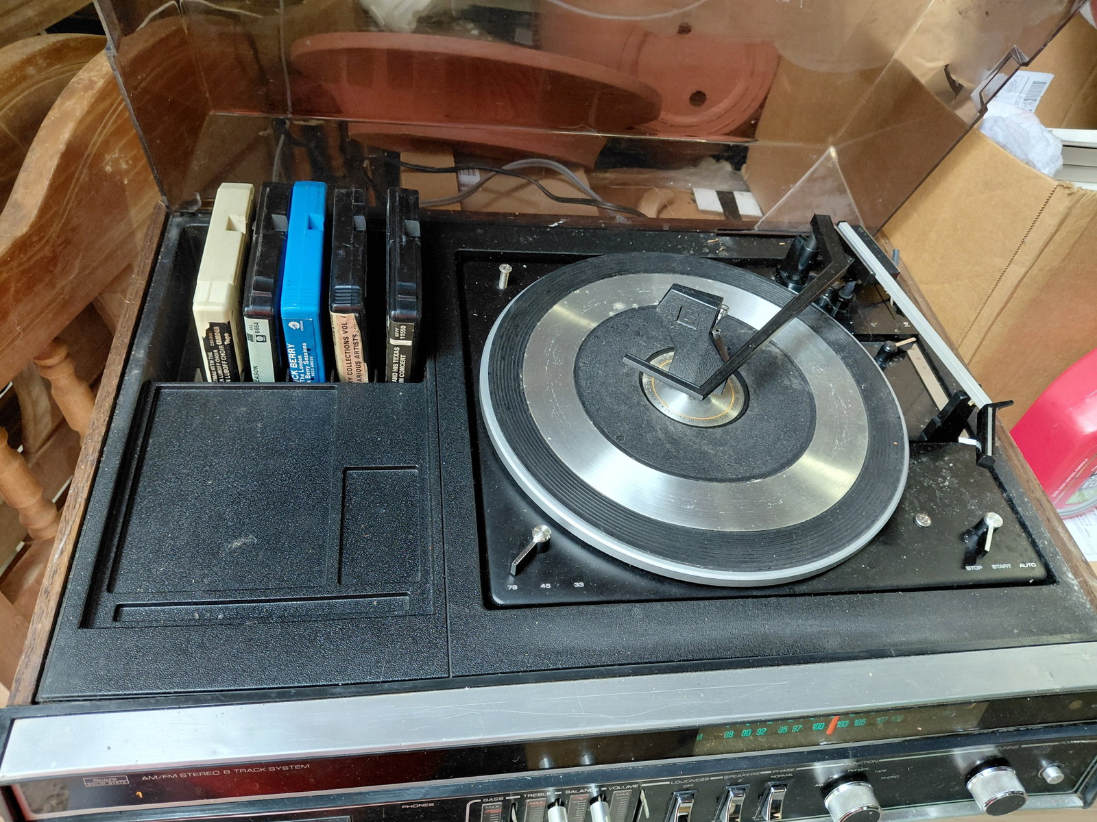 Vintage Sears Solid State AM/FM Stereo 8 Track System / Turns on and turn table turns and 8 track - 7