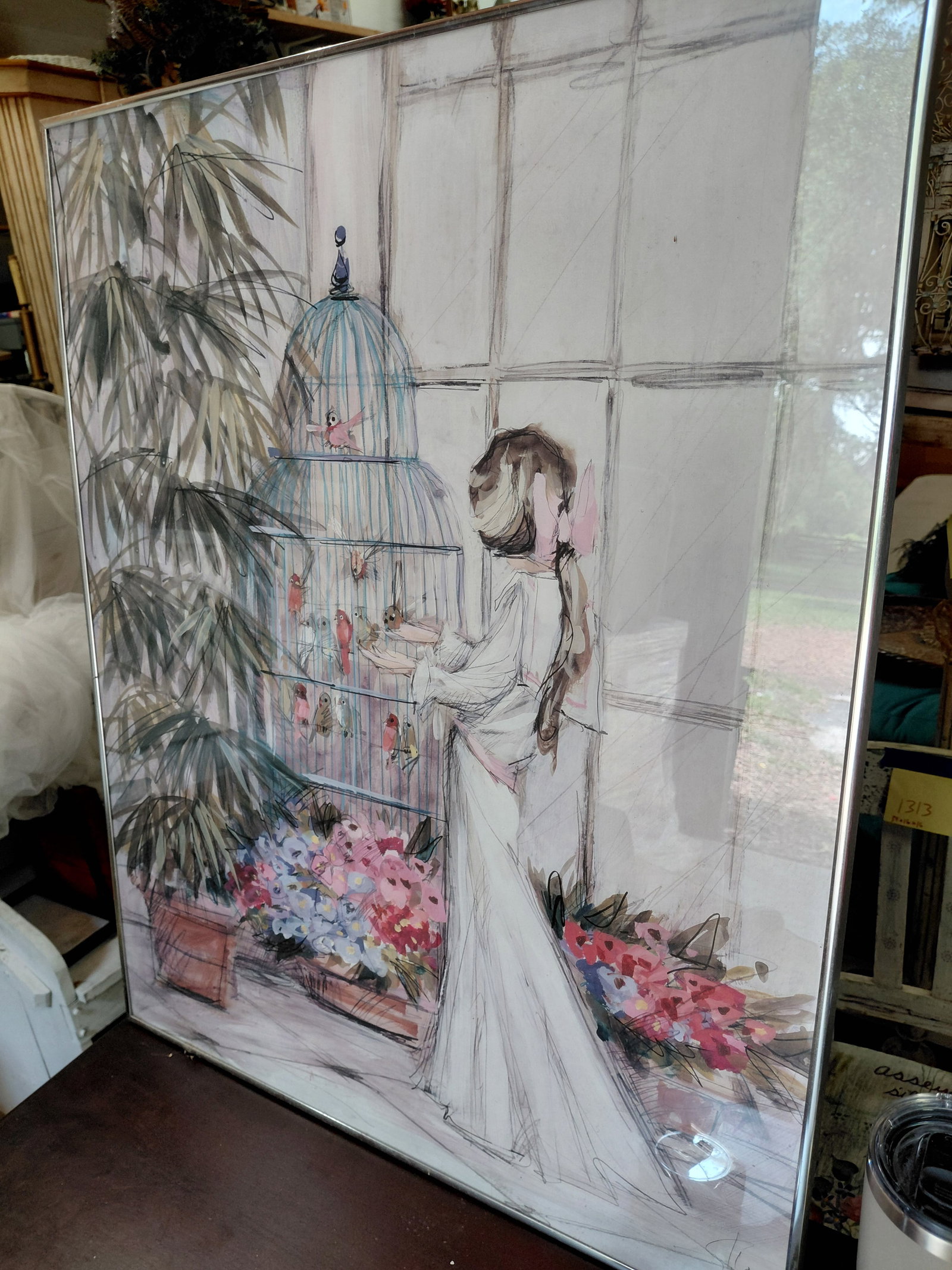Framed Wall Art / Lady with Bird cage (1 of 6)