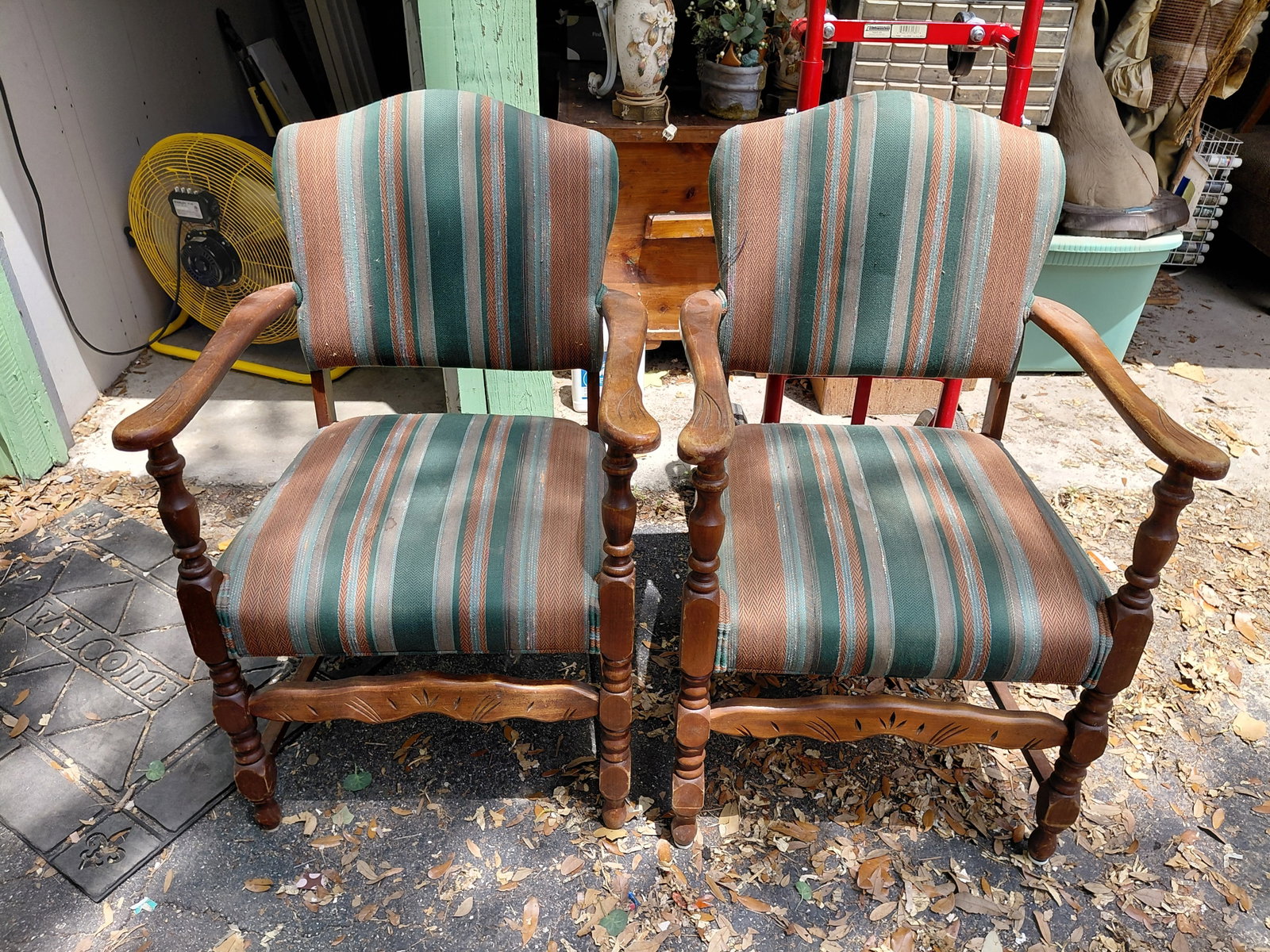Vintage Pair of Striped Side Chairs (1 of 7)