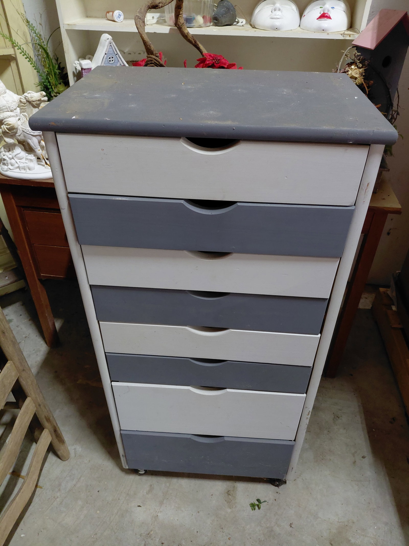 Unique Wood 8 Drawer Cabinet on Wheels (1 of 7)