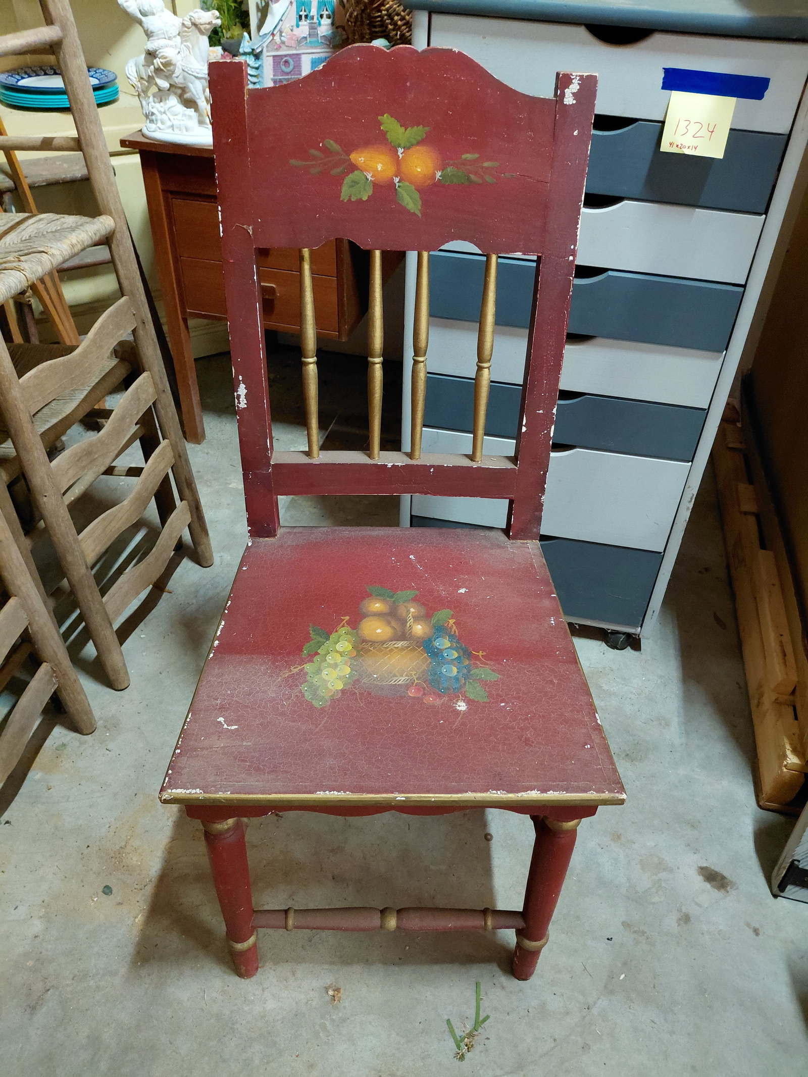 Hand Painted Side Chair / some wear as seen: Hand Painted Side Chair / some wear as seen