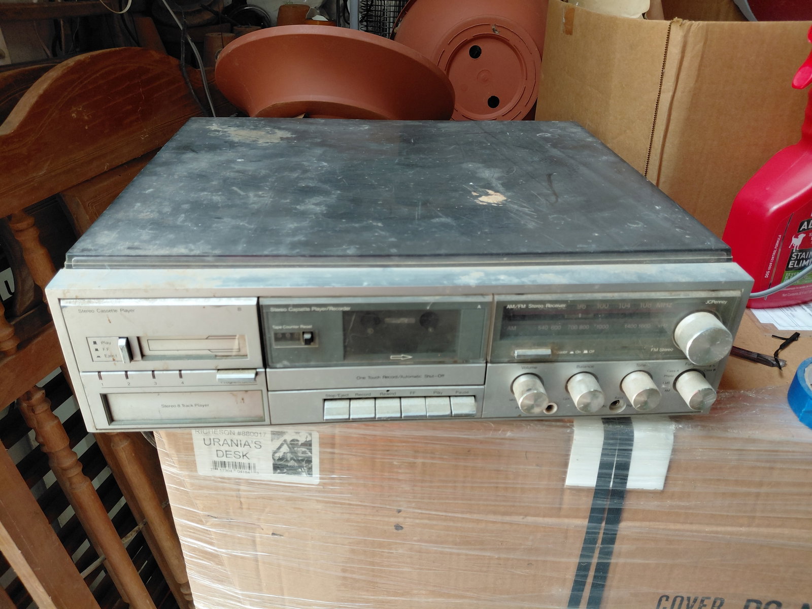 Vintage JC Penny AM/FM Stereo, Cassette Player Recorder, 8 Track Player & Turntable / Powers on and (1 of 12)