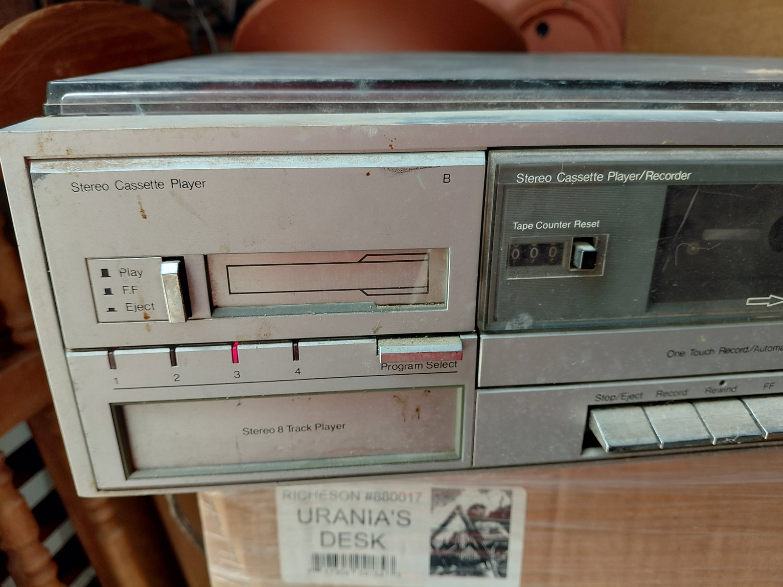 Vintage JC Penny AM/FM Stereo, Cassette Player Recorder, 8 Track Player & Turntable / Powers on and - 4