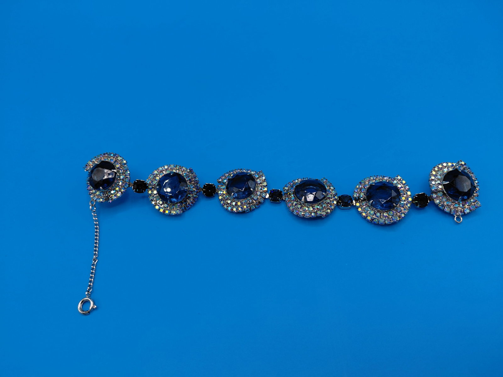 Givenchy Silver Crystal Bracelet with Saphire & Iridescent Crystals (1 of 4)