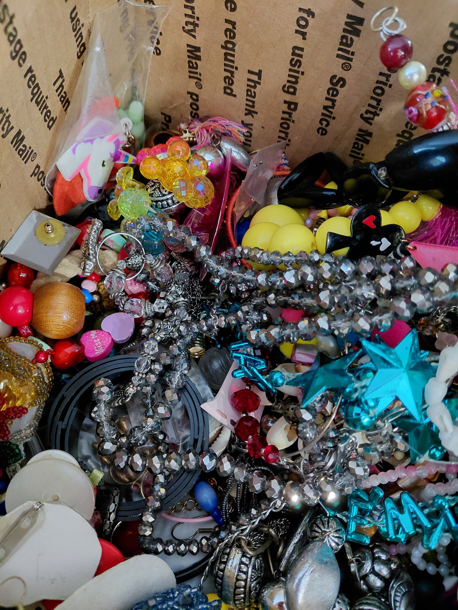 Box Lot of Costume Jewelry / Some are pieces, parts, for repair, reuse or crafting - 4