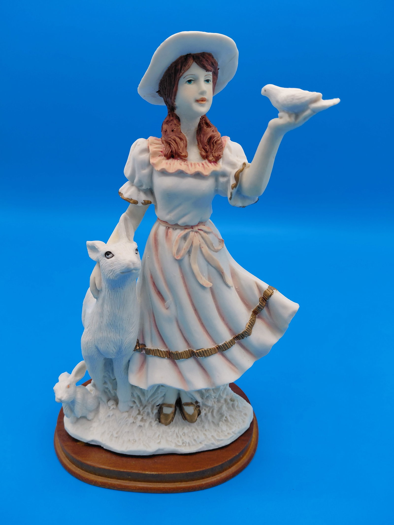 Figurine Girl with Bird & Lamb / Resin: Figurine Girl with Bird & Lamb / Resin