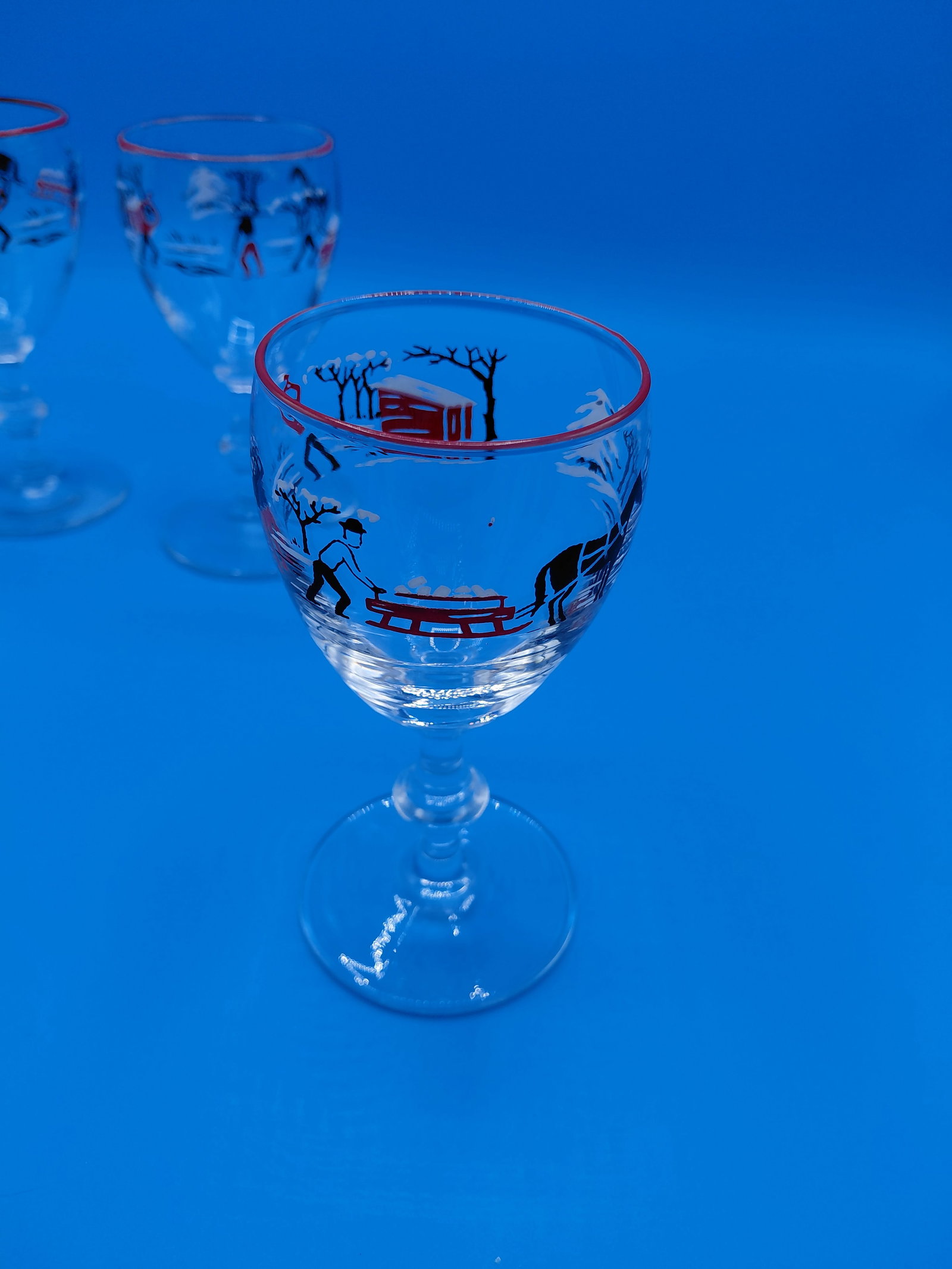 Mid Century Set of 3 Libby Cordials / Pickwick Dickens Pattern - 3