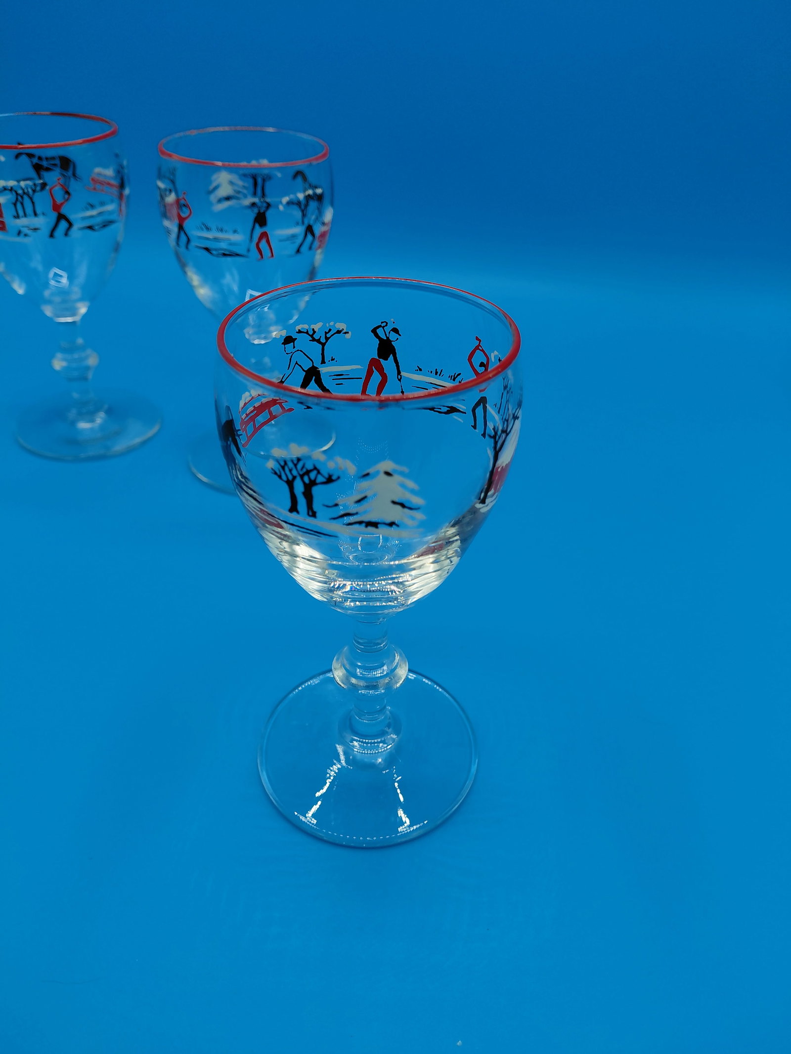 Mid Century Set of 3 Libby Cordials / Pickwick Dickens Pattern - 4