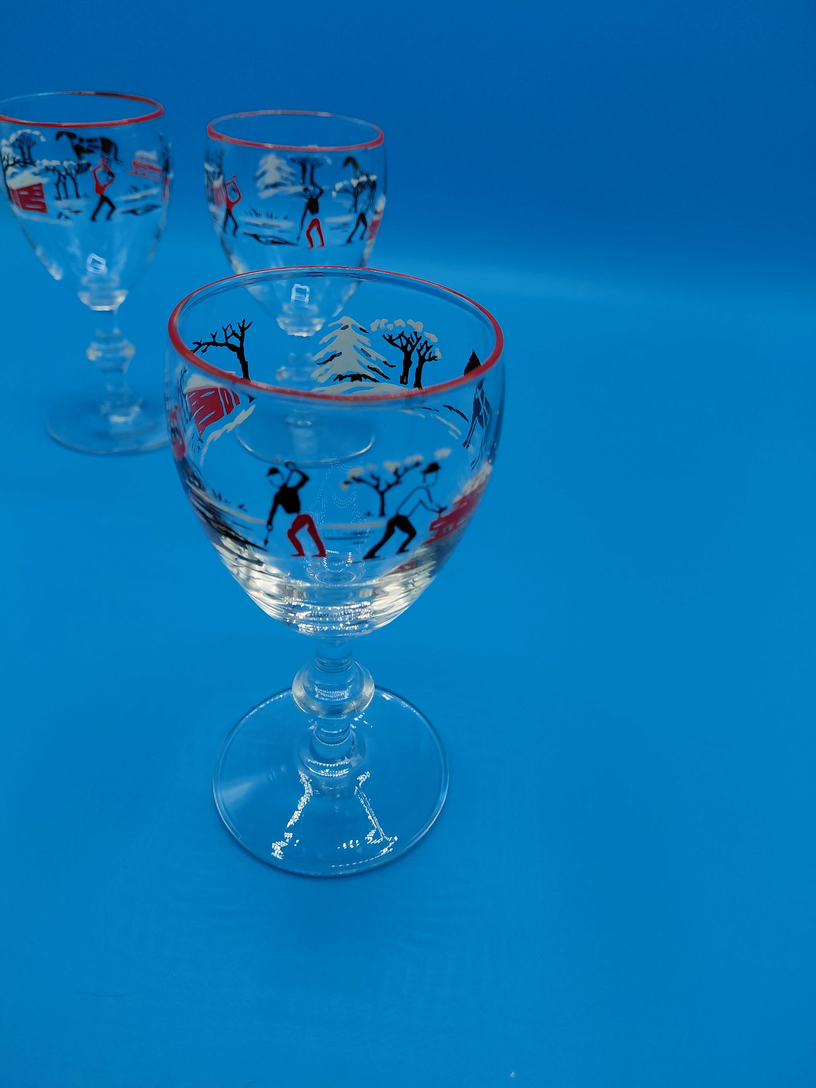 Mid Century Set of 3 Libby Cordials / Pickwick Dickens Pattern - 6