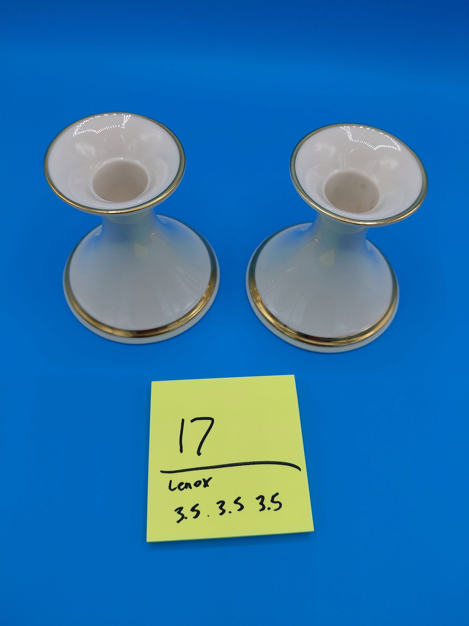 Pair of Lenox Gold Trimmed Candle Holders - 2