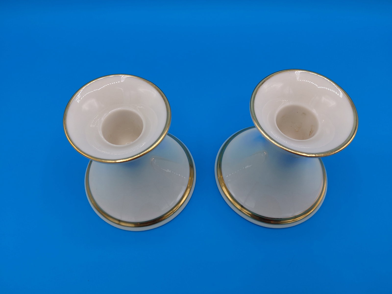 Pair of Lenox Gold Trimmed Candle Holders - 3