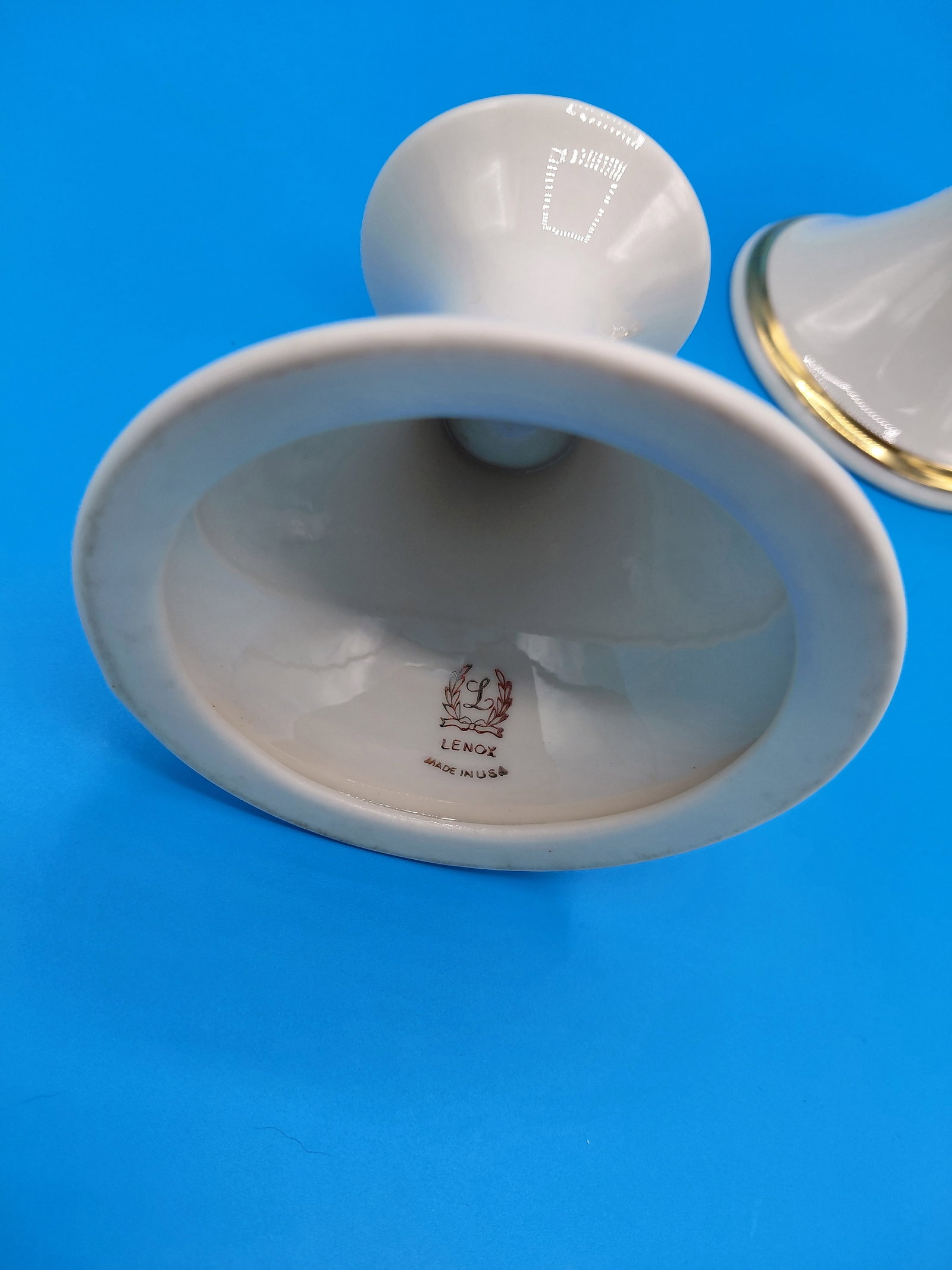 Pair of Lenox Gold Trimmed Candle Holders - 4