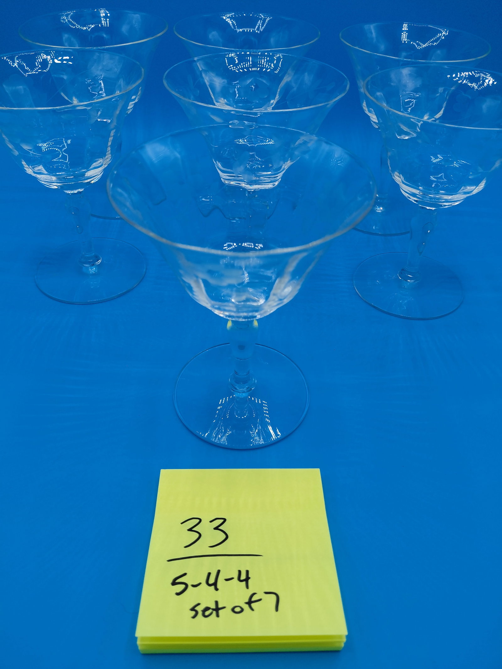 Vintage Set of 7 Etched Glass Stemware - 2