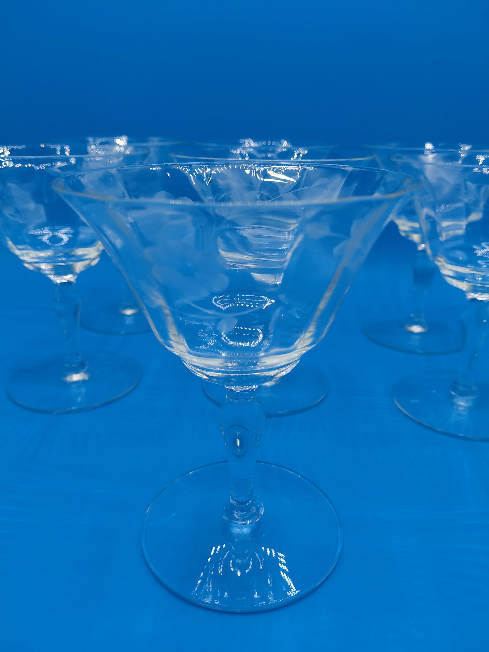 Vintage Set of 7 Etched Glass Stemware - 3