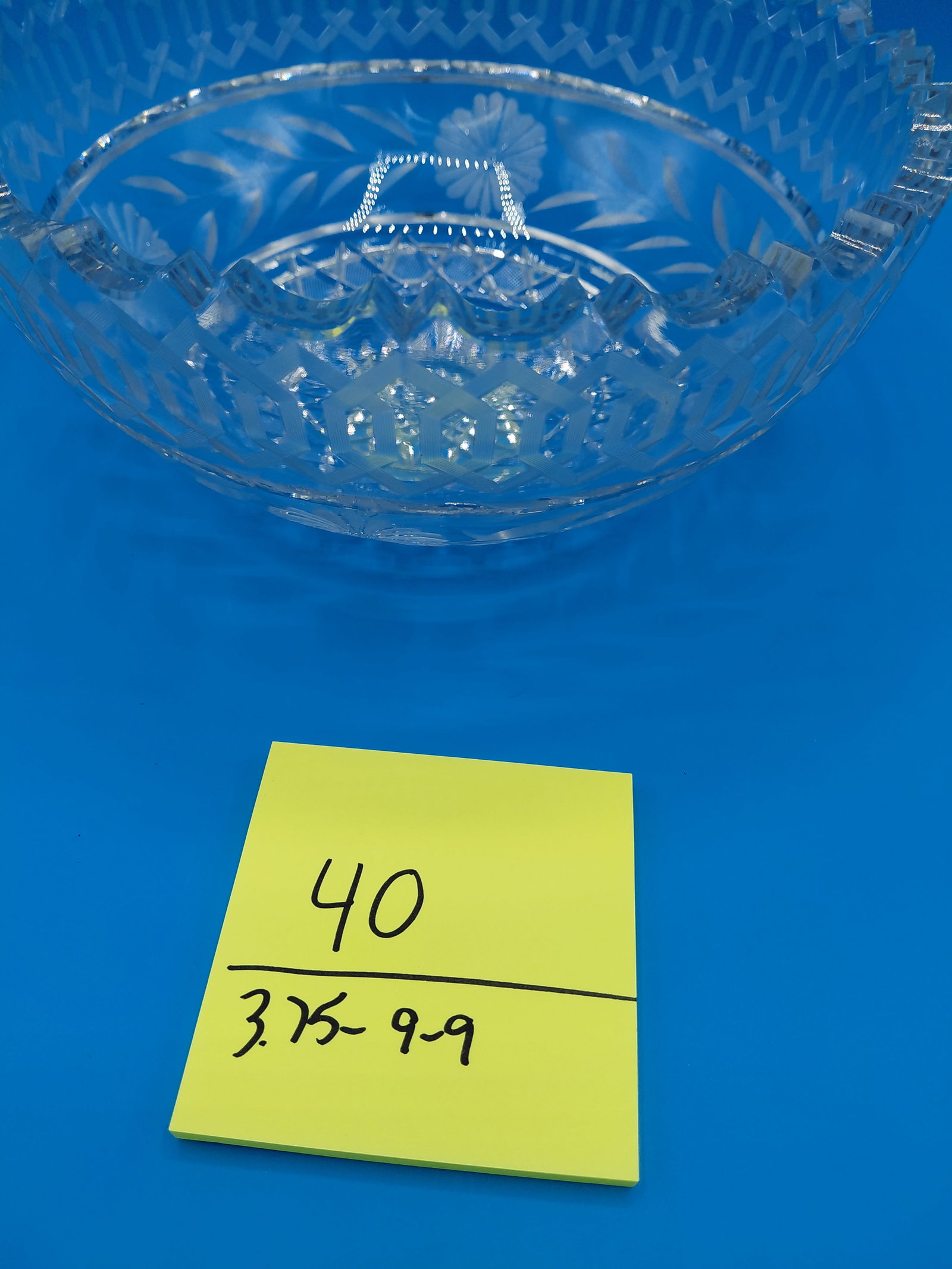 Vintage Heavy Cut Crystal Bowl / one small chip as seen in photo - 2