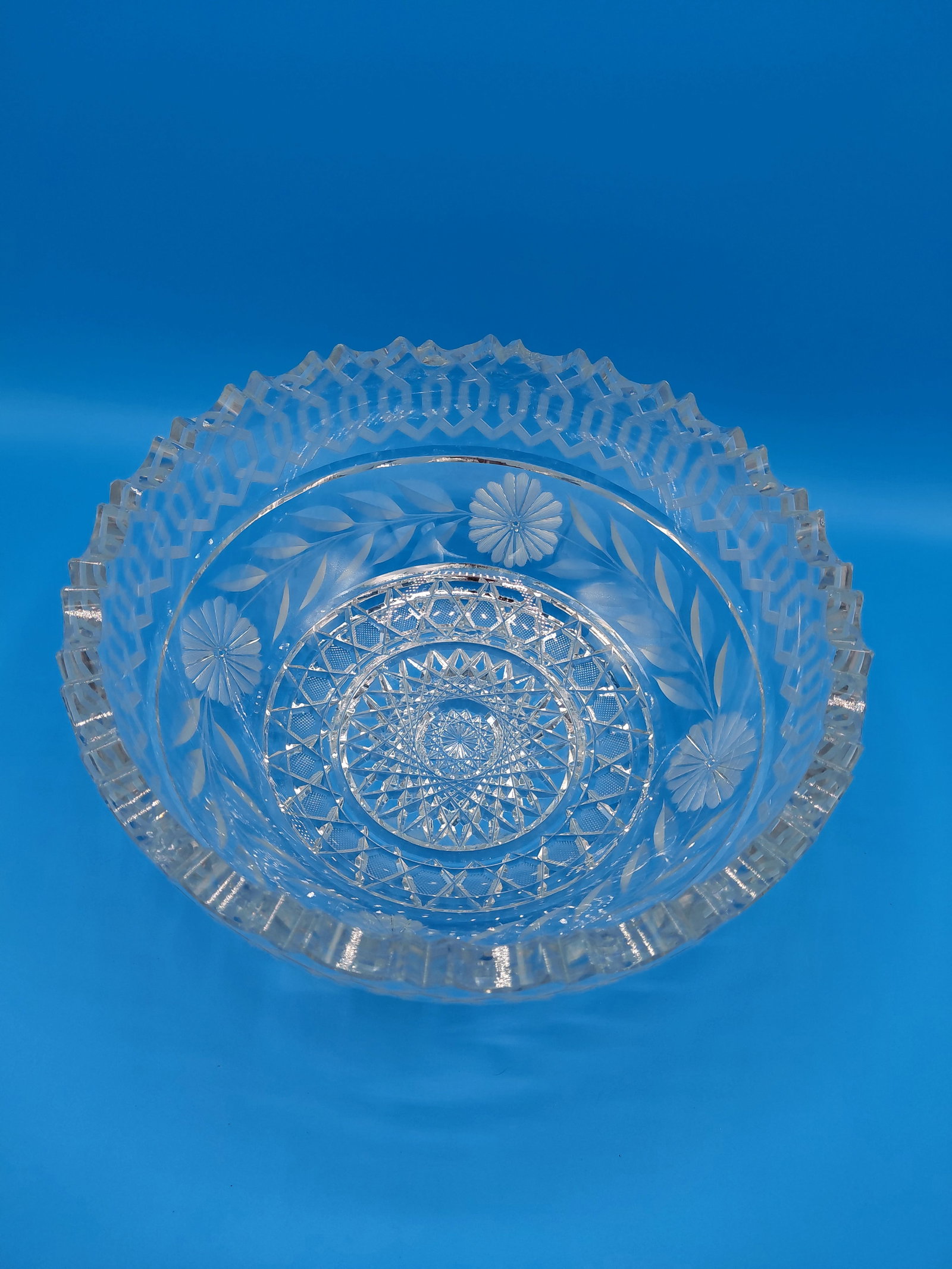 Vintage Heavy Cut Crystal Bowl / one small chip as seen in photo - 3