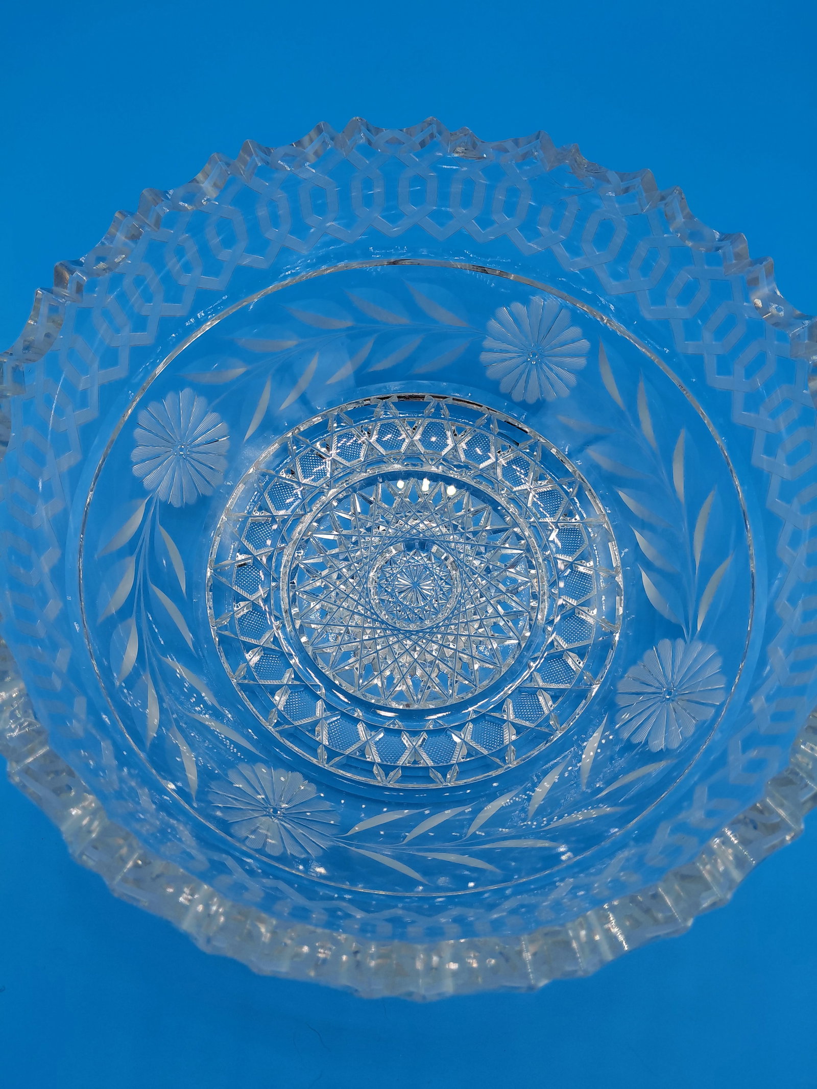 Vintage Heavy Cut Crystal Bowl / one small chip as seen in photo - 4