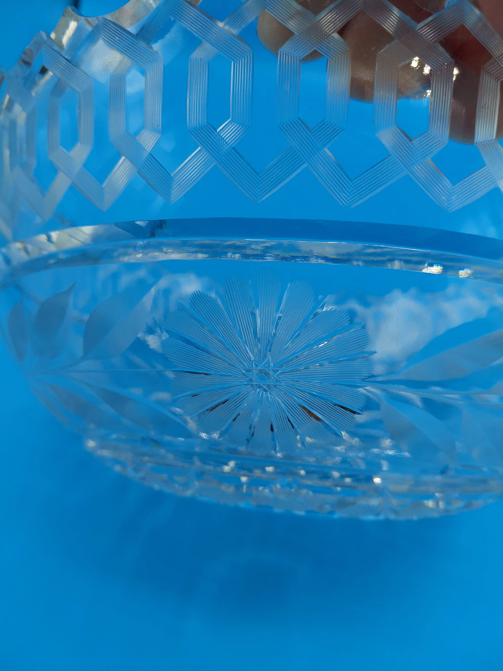 Vintage Heavy Cut Crystal Bowl / one small chip as seen in photo - 5