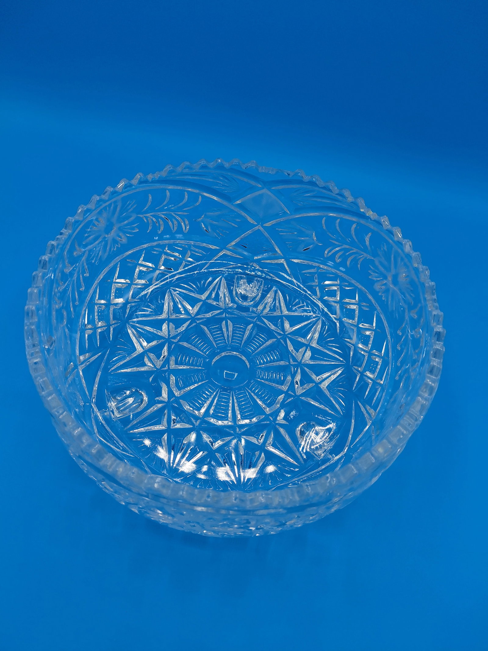 Vintage Heavy Cut Crystal Footed Bowl / one small chip as seen - 3
