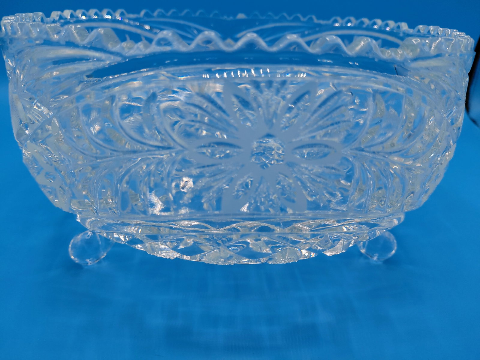 Vintage Heavy Cut Crystal Footed Bowl / one small chip as seen - 4