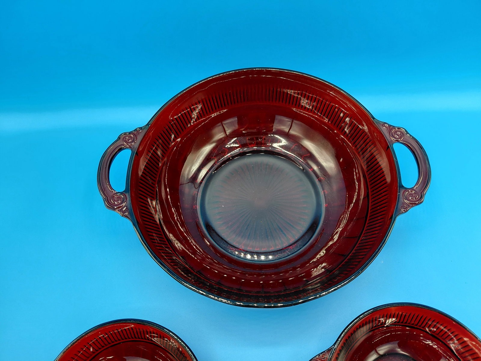 Vintage Early 1900s Berry Bowl Set / Ruby Glass no visible chips or cracks - 4