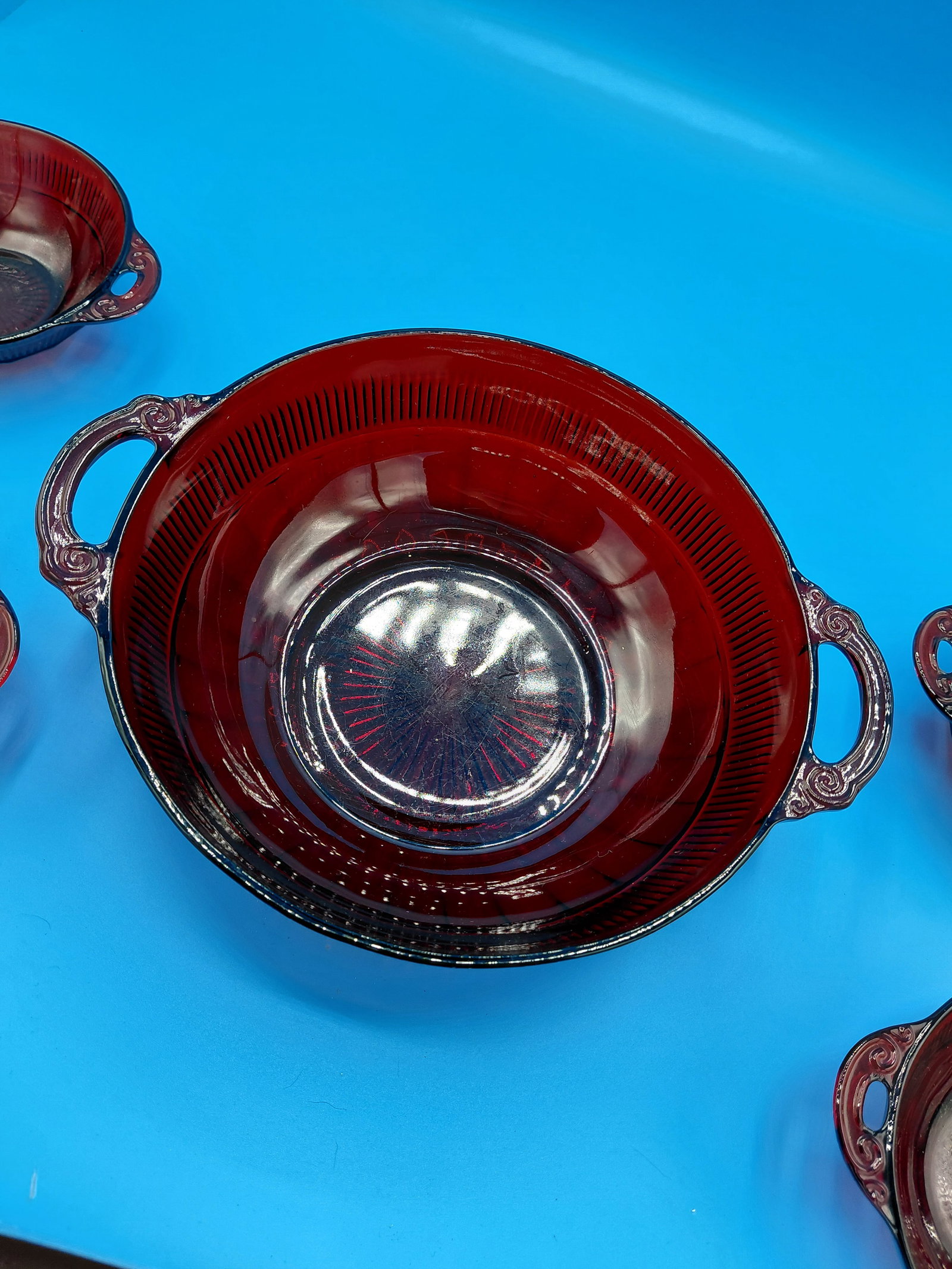 Vintage Early 1900s Berry Bowl Set / Ruby Glass no visible chips or cracks - 6