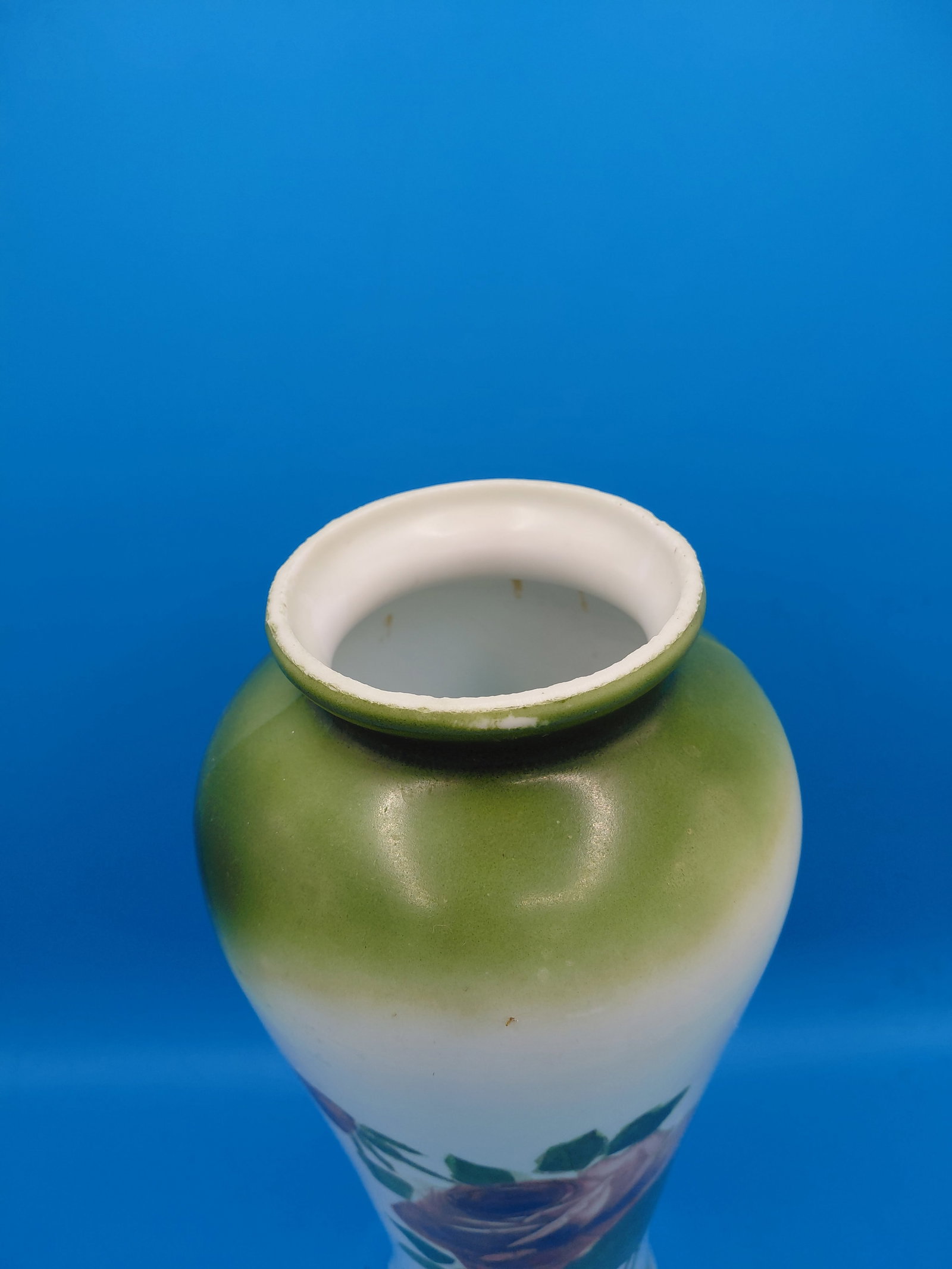 Tall Victorian Milk Glass Vase with Rose Pattern - 4
