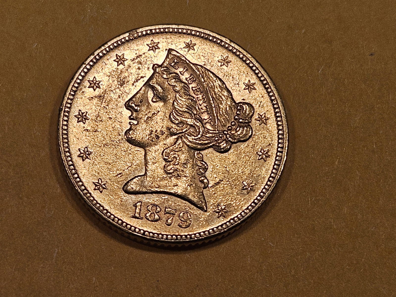 GOLD! Brilliant Uncirculated 1879 Liberty Head Gold $5 Half-Eagle (1 of 9)