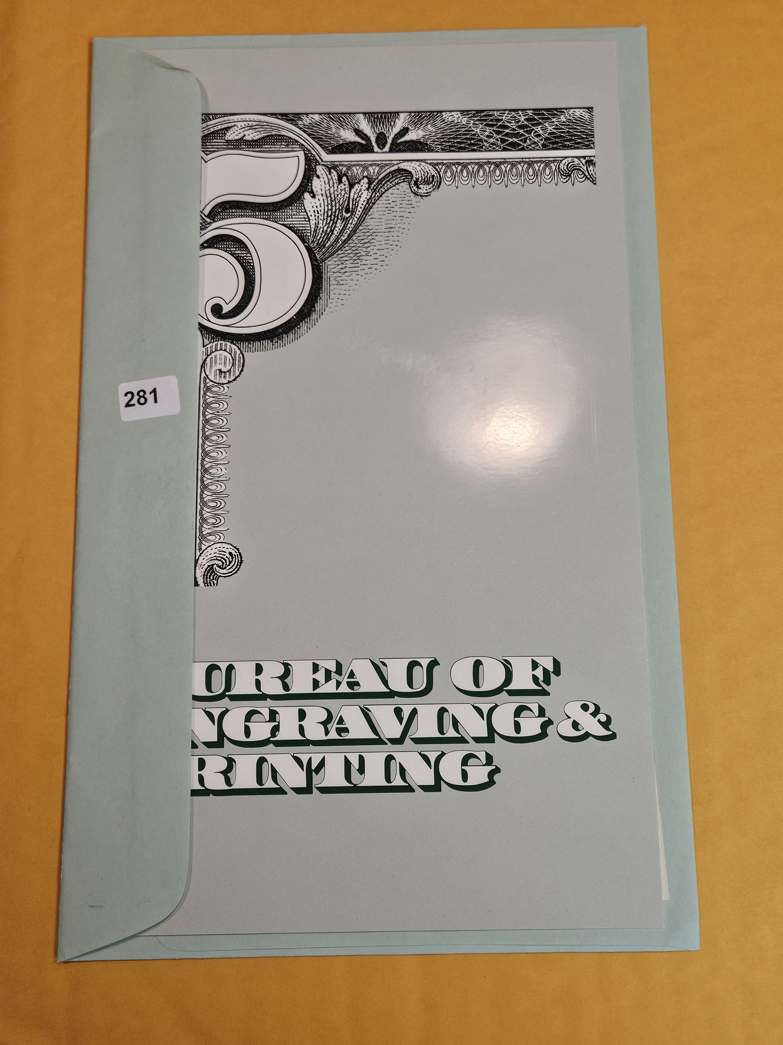 Original, Crisp, Uncut sheet of Five Dollar Bills: In original BEP packaging