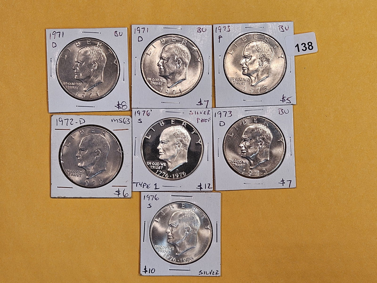 Seven Proof and Brilliant Uncirculated Eisenhower Dollars (1 of 3)