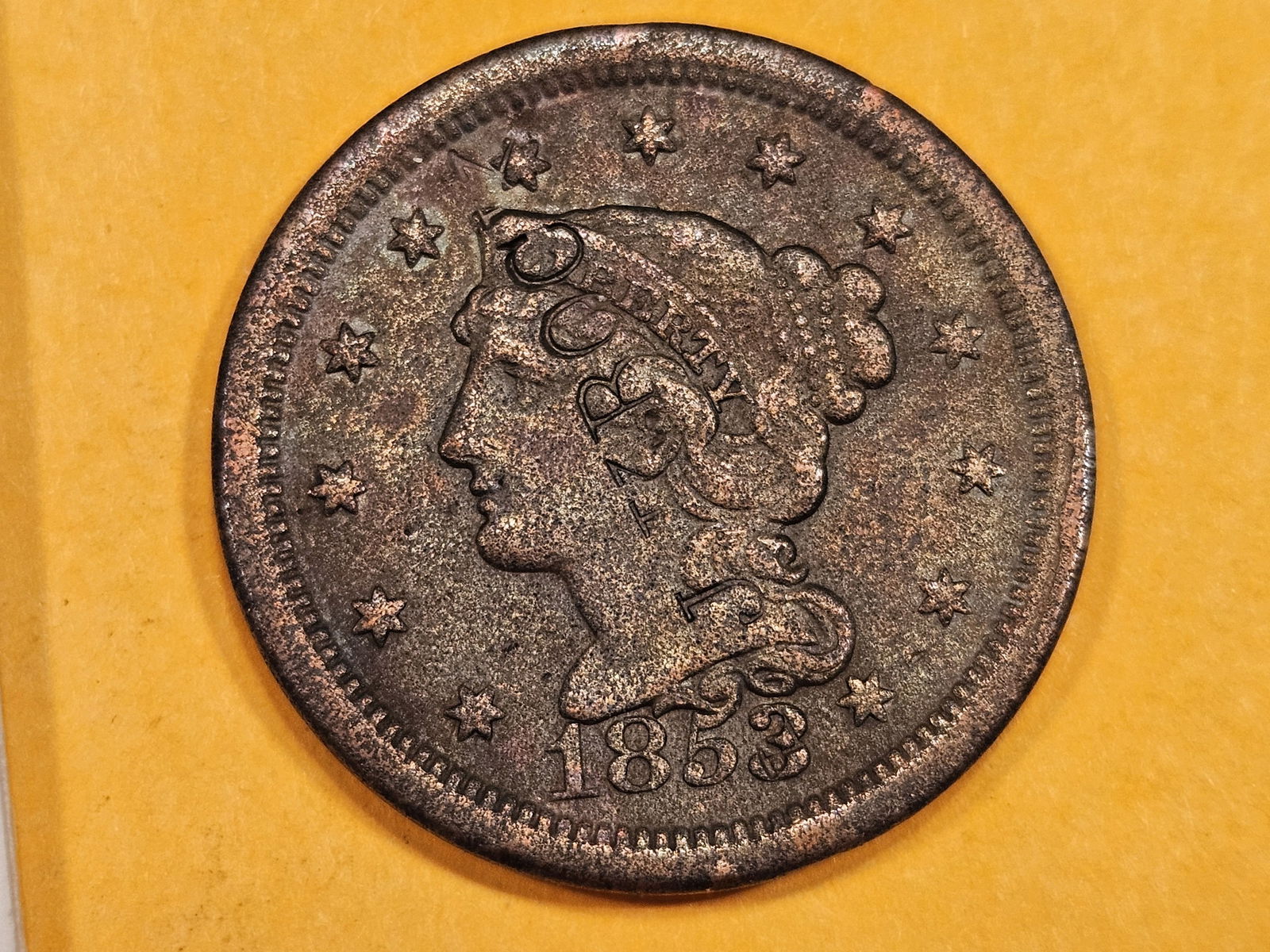 1853 Braided Hair Large Cent Counterstamp (1 of 5)