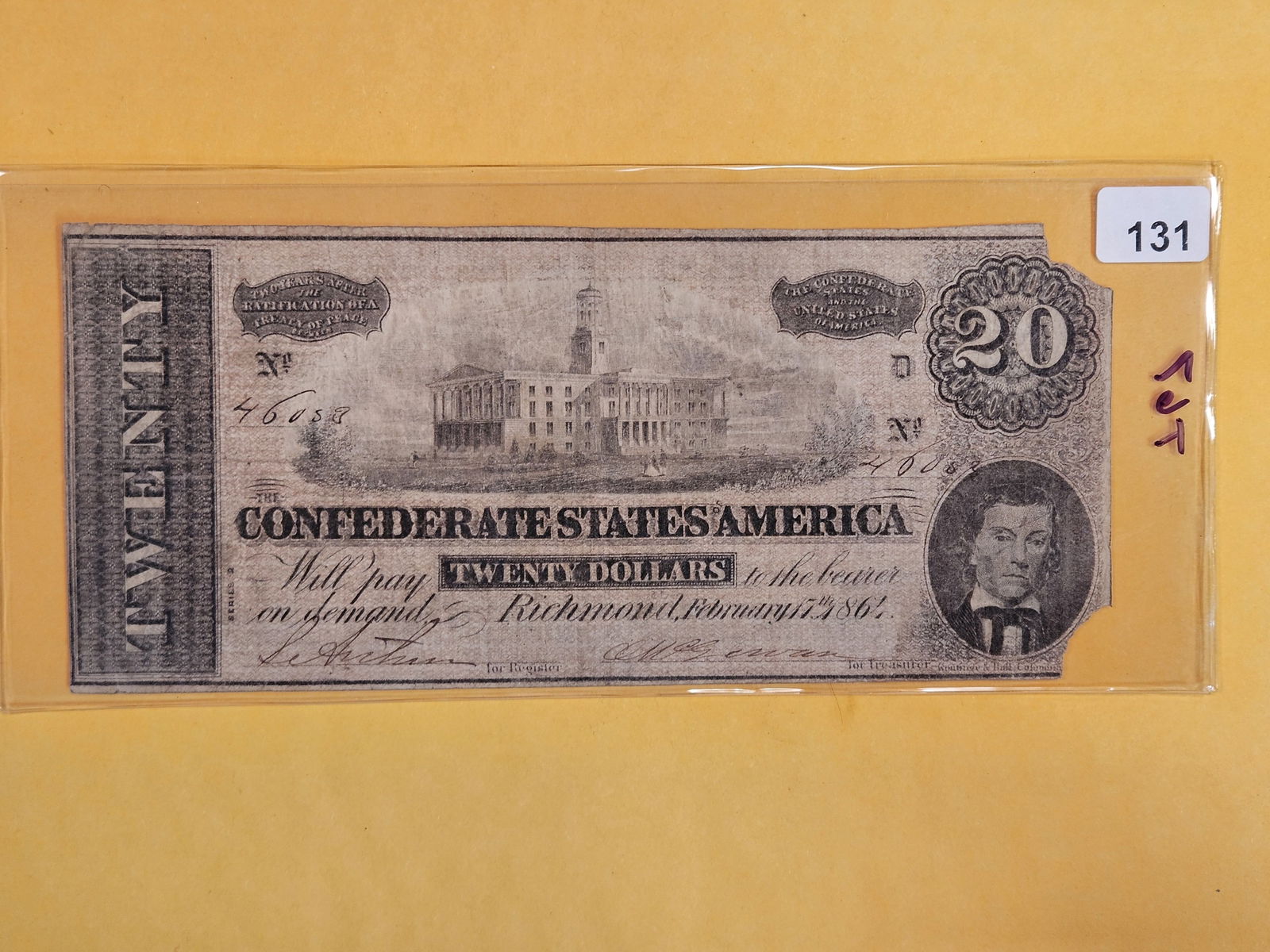 1864 Twenty Dollar CSA Note (1 of 2)